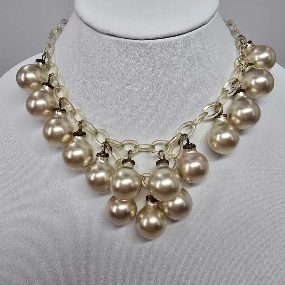 Vintage Lucite Celluloid Necklace Cluster Cha Cha Bubble Ball Bead 19" MCM